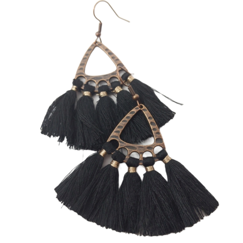 Bronze Black Tassel Earrings